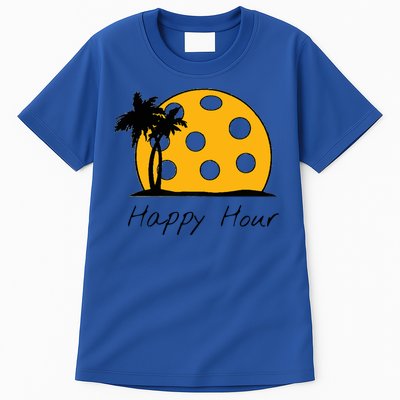 Fun Pickleball Cute Gift Happy Hour W/ Huge Pickleball Sunset Cute Gift Tall T-Shirt