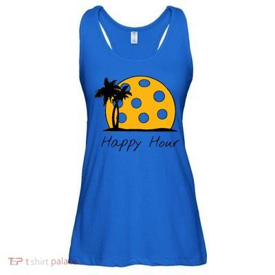 Fun Pickleball Cute Gift Happy Hour W/ Huge Pickleball Sunset Cute Gift Ladies Essential Flowy Tank