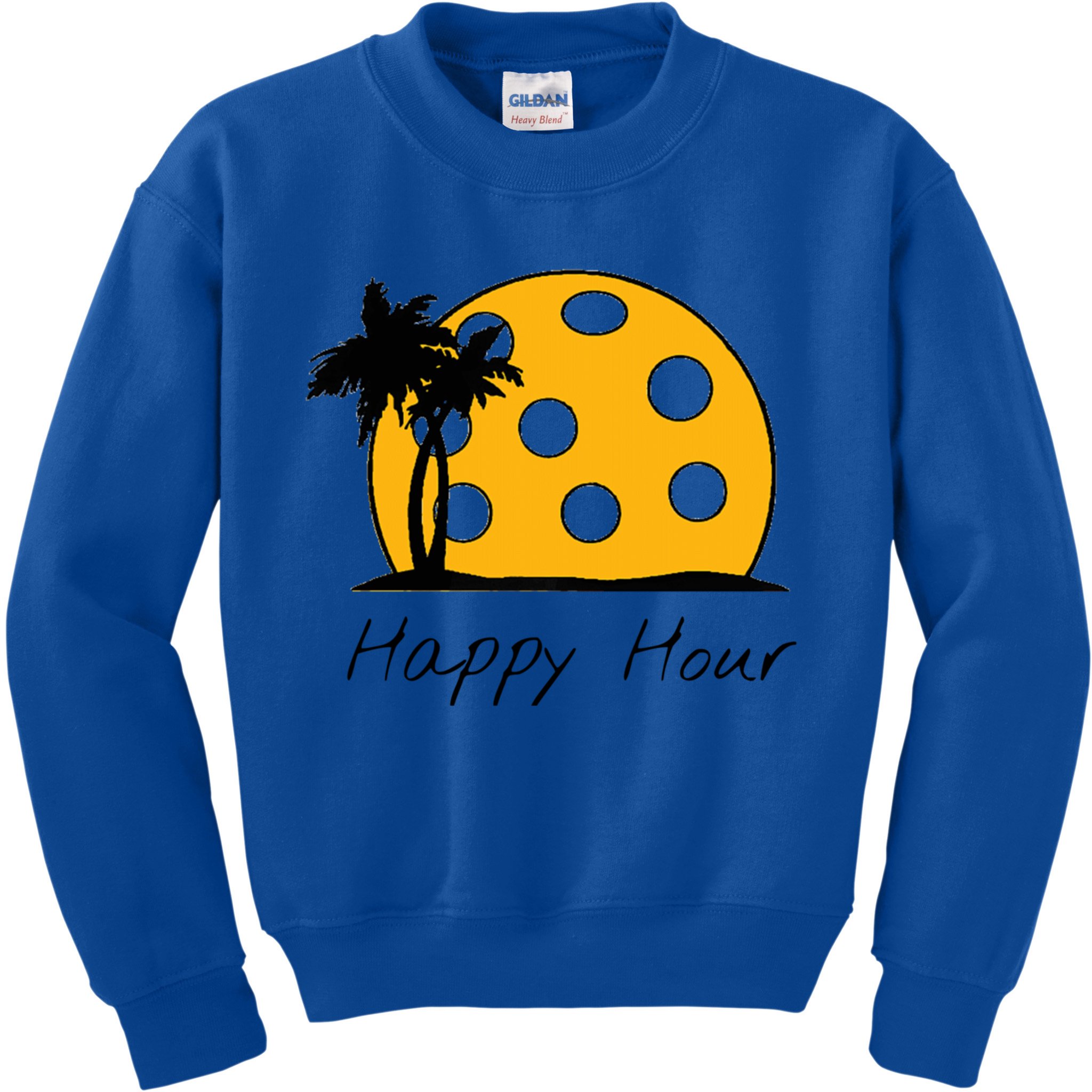 Fun Pickleball Cute Gift Happy Hour W/ Huge Pickleball Sunset Cute Gift Kids Sweatshirt