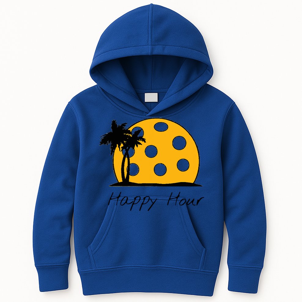 Fun Pickleball Cute Gift Happy Hour W/ Huge Pickleball Sunset Cute Gift Kids Hoodie