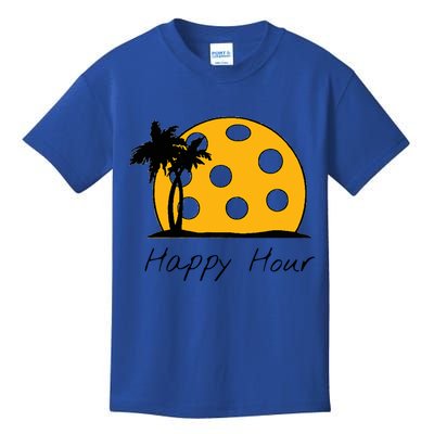 Fun Pickleball Cute Gift Happy Hour W/ Huge Pickleball Sunset Cute Gift Kids T-Shirt