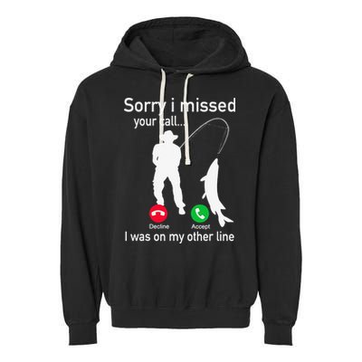Fishing Phone Call With Fishing Line Funny Fish Fisherman Garment-Dyed Fleece Hoodie