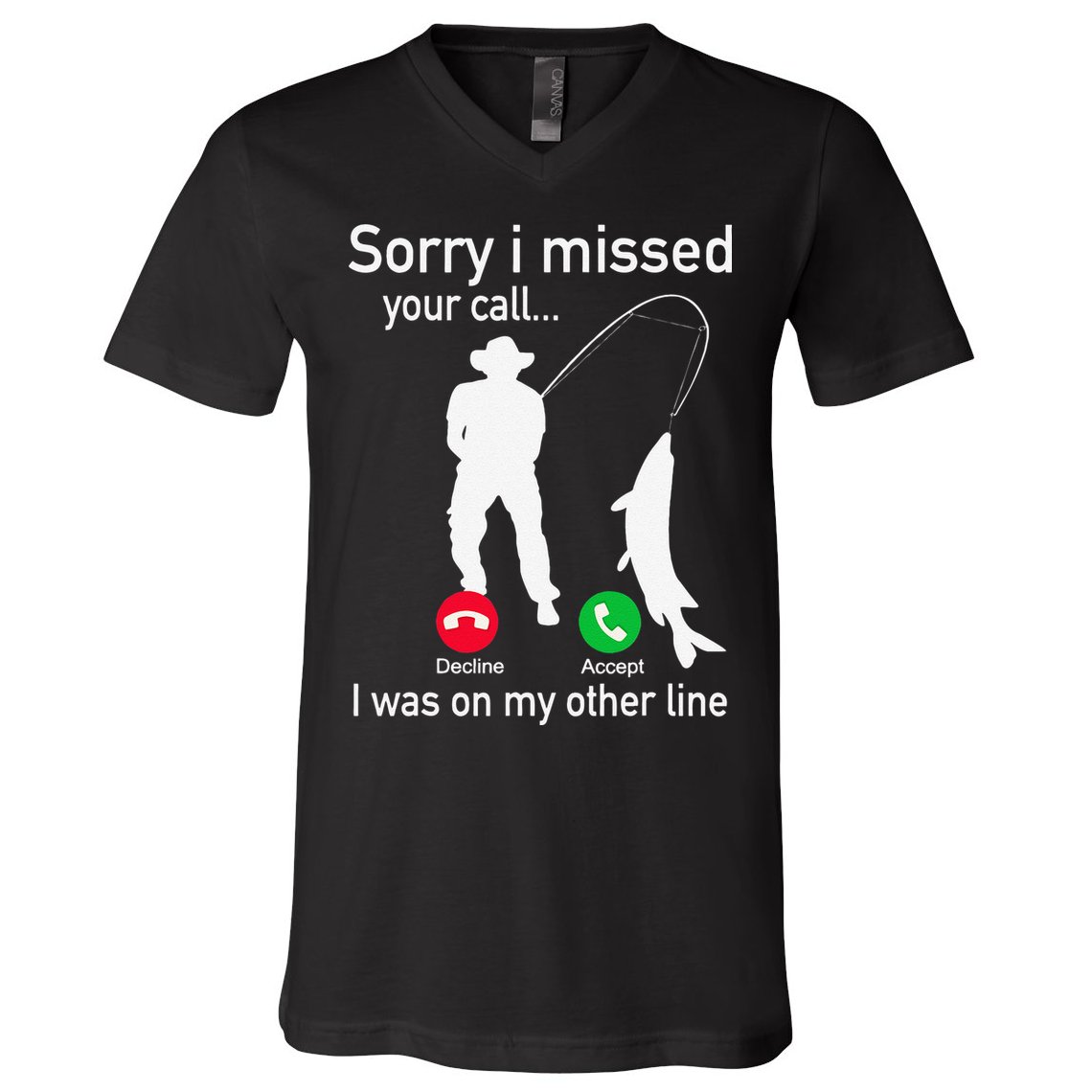Fishing Phone Call With Fishing Line Funny Fish Fisherman V-Neck T-Shirt