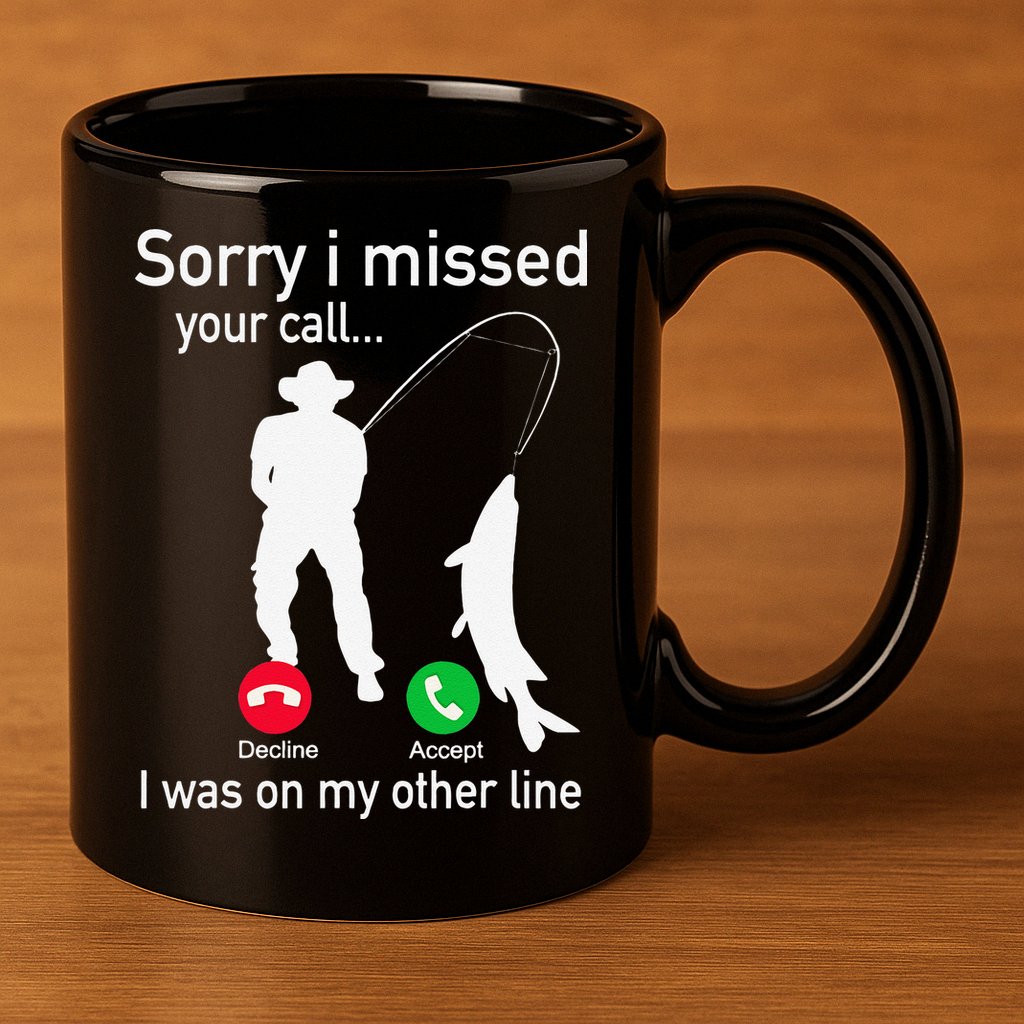 Fishing Phone Call With Fishing Line Funny Fish Fisherman 11oz C Handle Ceramic Mug