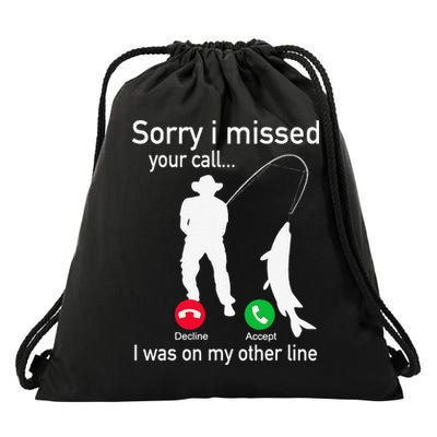 Fishing Phone Call With Fishing Line Funny Fish Fisherman Drawstring Bag