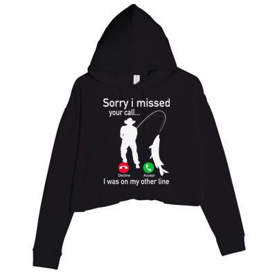 Fishing Phone Call With Fishing Line Funny Fish Fisherman Crop Fleece Hoodie