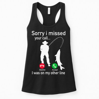 Fishing Phone Call With Fishing Line Funny Fish Fisherman Womens Tank Top
