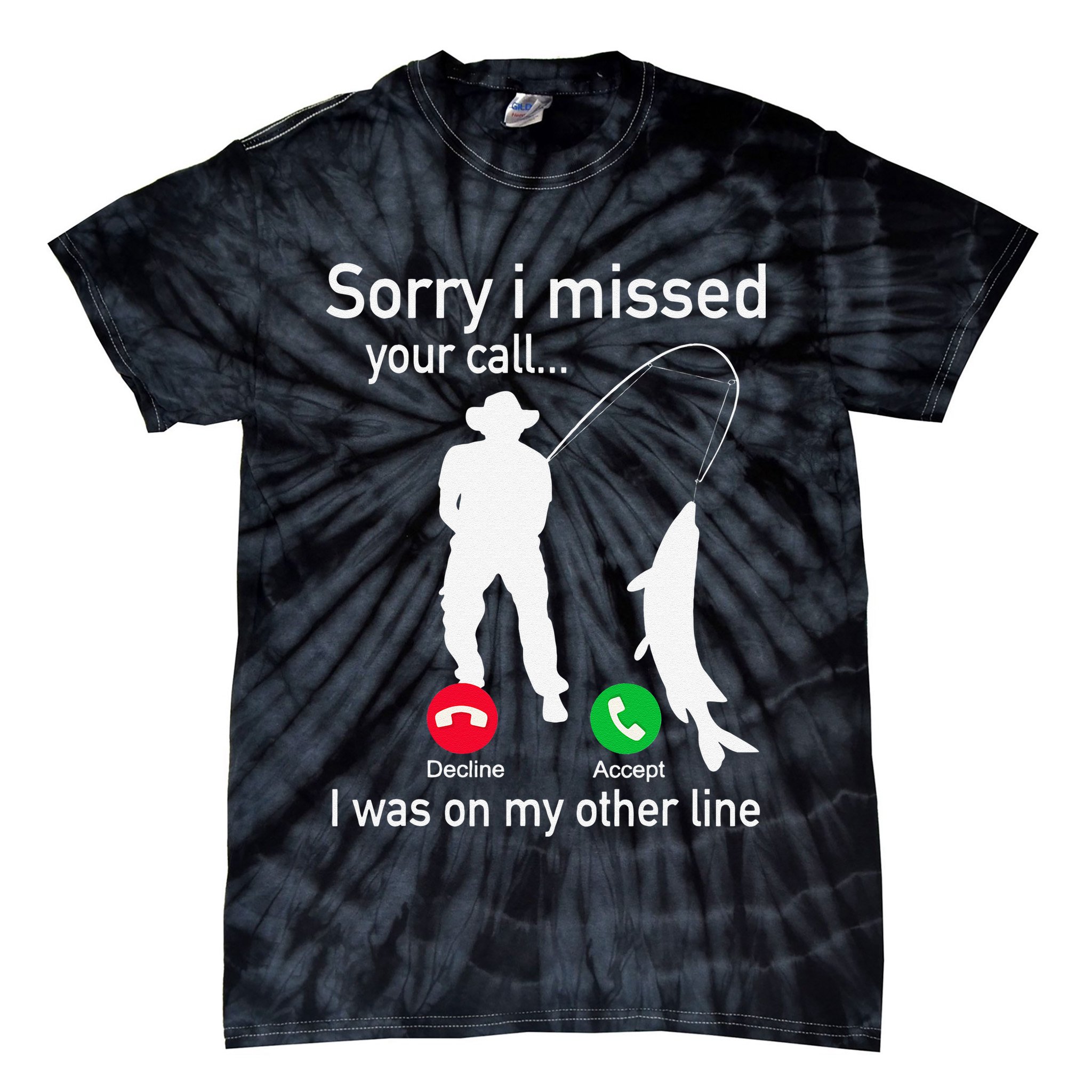Fishing Phone Call With Fishing Line Funny Fish Fisherman Tie-Dye T-Shirt