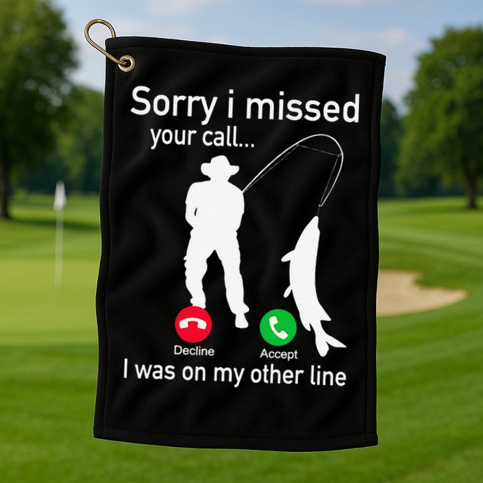 Fishing Phone Call With Fishing Line Funny Fish Fisherman Golf Towel