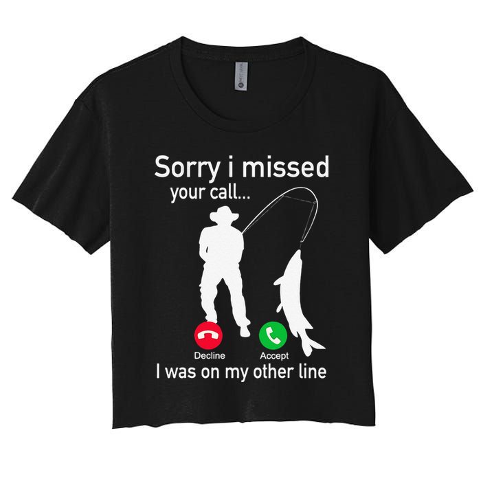 Fishing Phone Call With Fishing Line Funny Fish Fisherman Crop Top