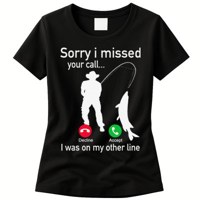 Fishing Phone Call With Fishing Line Funny Fish Fisherman Womens T-Shirt