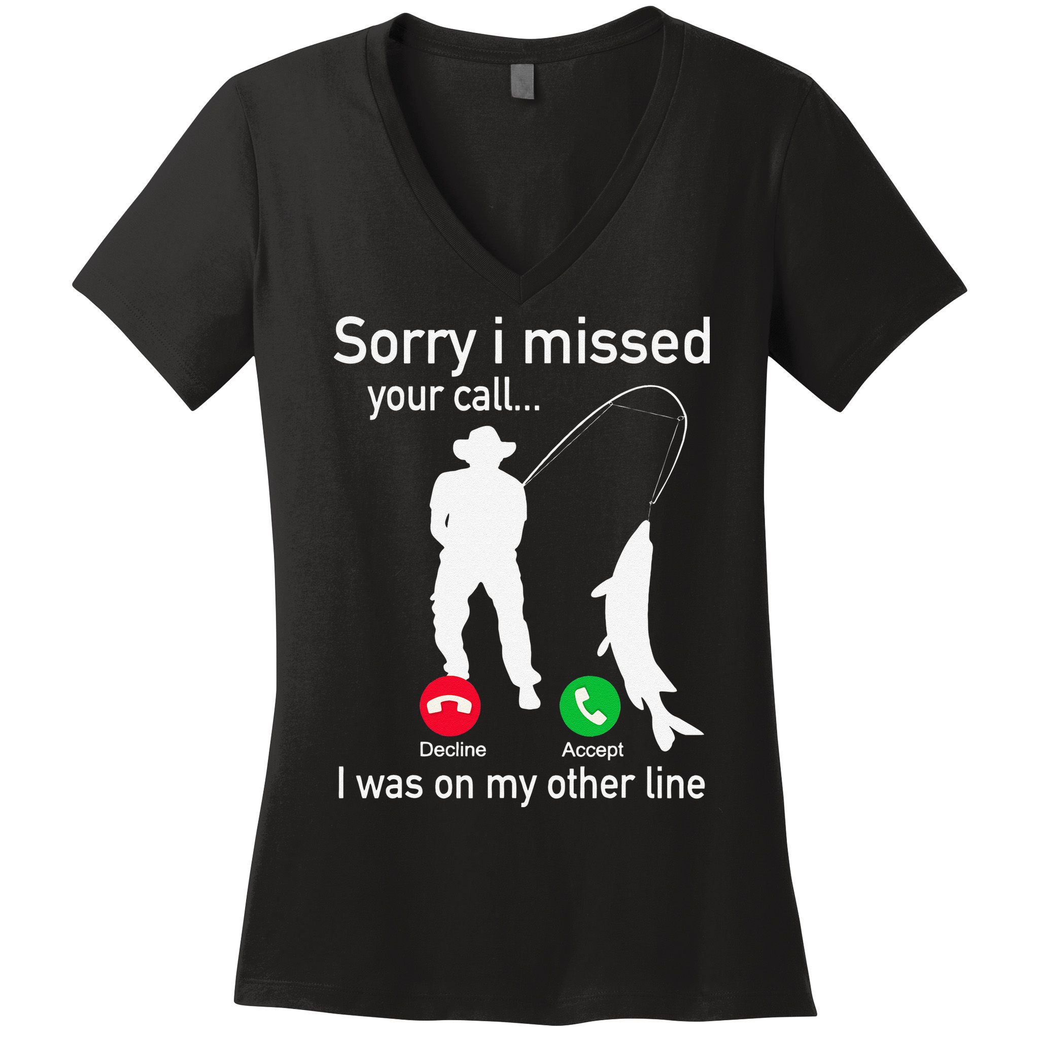 Fishing Phone Call With Fishing Line Funny Fish Fisherman Women's V-Neck T-Shirt