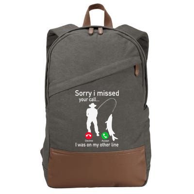 Fishing Phone Call With Fishing Line Funny Fish Fisherman Cotton Canvas Backpack