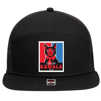 Funny Political Cats For Kamala Feline Lover Supporter 7 Panel Mesh Trucker Snapback Hat