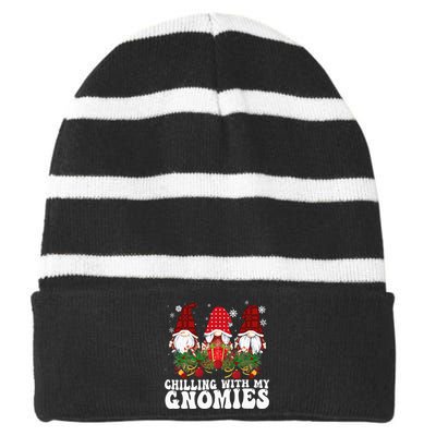 Festive Plaid Christmas Gnomes Spread Holiday Cheer Striped Beanie with Solid Band