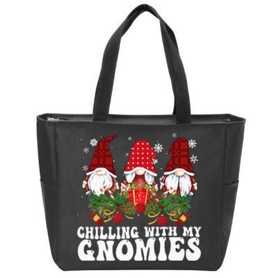 Festive Plaid Christmas Gnomes Spread Holiday Cheer Zip Tote Bag