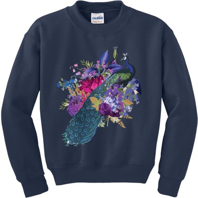 Floral Peacock Colorful Peacocks Boho Style Kids Sweatshirt