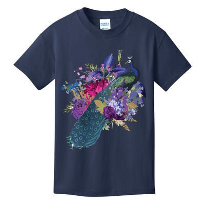 Floral Peacock Colorful Peacocks Boho Style Kids T-Shirt