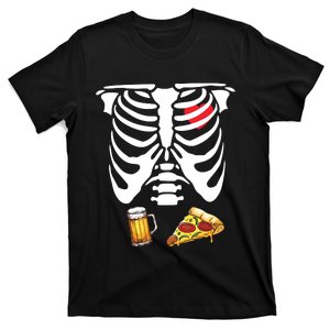 Funny Pregnancy Couple Dad Skeleton Halloween Beer Pizza T-Shirt