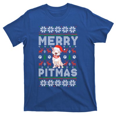 Funny Pitbull Christmas Merry Pitmas Ugly Sweater Cute Gift T-Shirt