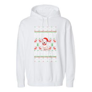 Funny Pitbull Christmas Merry Pitmas Ugly Sweater Cute Gift Garment-Dyed Fleece Hoodie