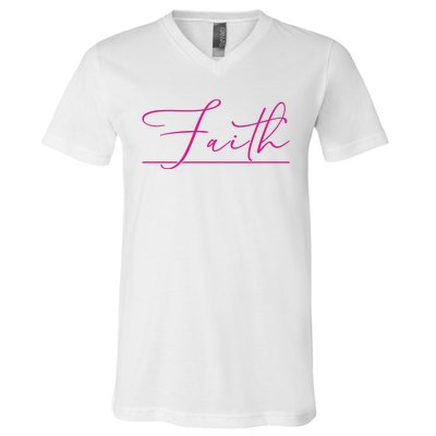 Faith Pink Christian V-Neck T-Shirt