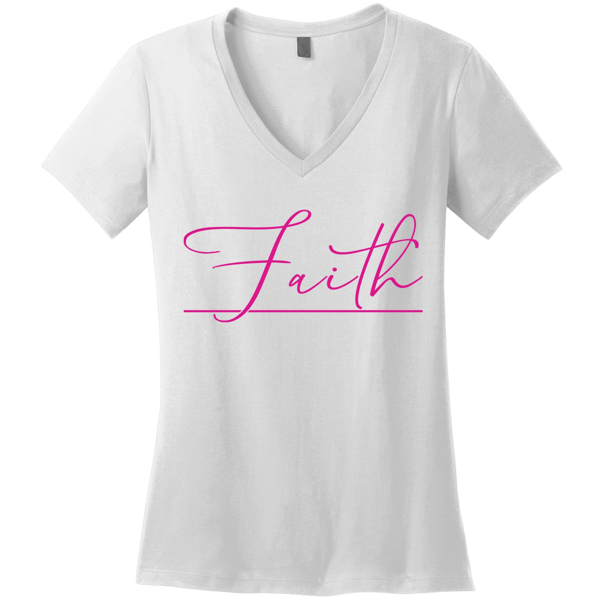 Faith Pink Christian Women's V-Neck T-Shirt