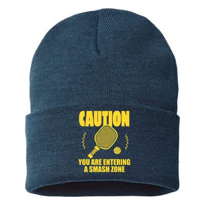 Funny Pickleball Caution You Are Entering Smash Zone Sustainable Knit Beanie