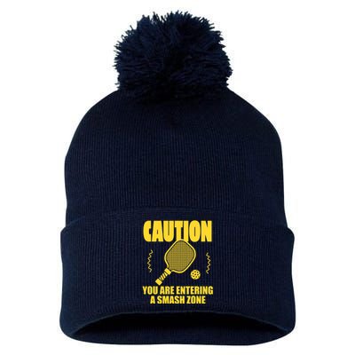 Funny Pickleball Caution You Are Entering Smash Zone Pom Pom 12in Knit Beanie