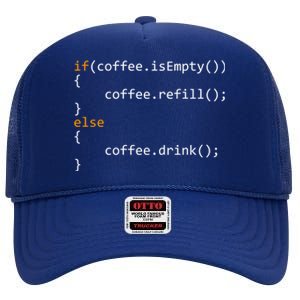 Funny Programmer Coffee Gift For Coders Gift High Crown Mesh Back Trucker Hat