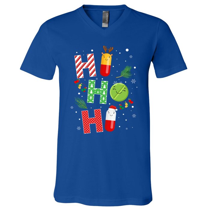 Funny Pharmacist Christmas Ho Ho Ho Pharmacy Technician Tech Gift V-Neck T-Shirt