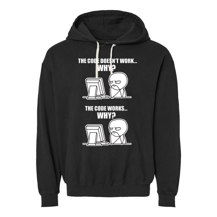 Funny Programmer Code Works Why Meme Tee Garment-Dyed Fleece Hoodie