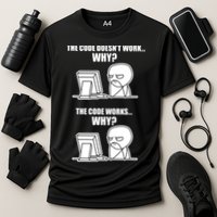 Funny Programmer Code Works Why Meme Tee Performance Shirt