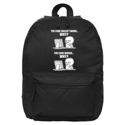 Funny Programmer Code Works Why Meme Tee 16 in Basic Backpack