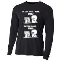 Funny Programmer Code Works Why Meme Tee Cooling Performance Long Sleeve Crew