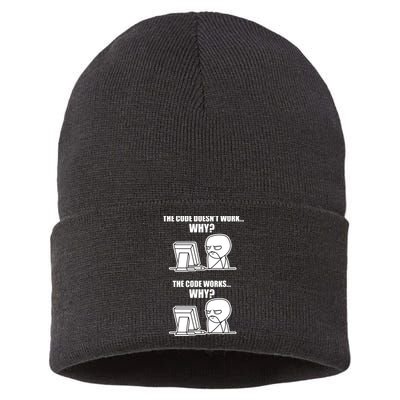 Funny Programmer Code Works Why Meme Tee Sustainable Knit Beanie