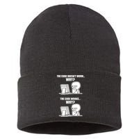 Funny Programmer Code Works Why Meme Tee Sustainable Knit Beanie