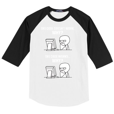 Funny Programmer Code Works Why Meme Tee Baseball Sleeve Shirt