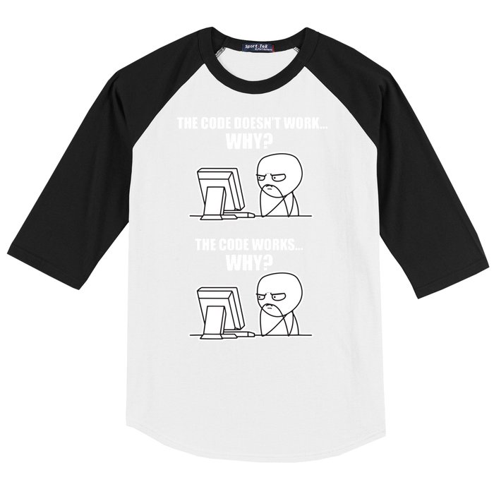 Funny Programmer Code Works Why Meme Tee Baseball Sleeve Shirt