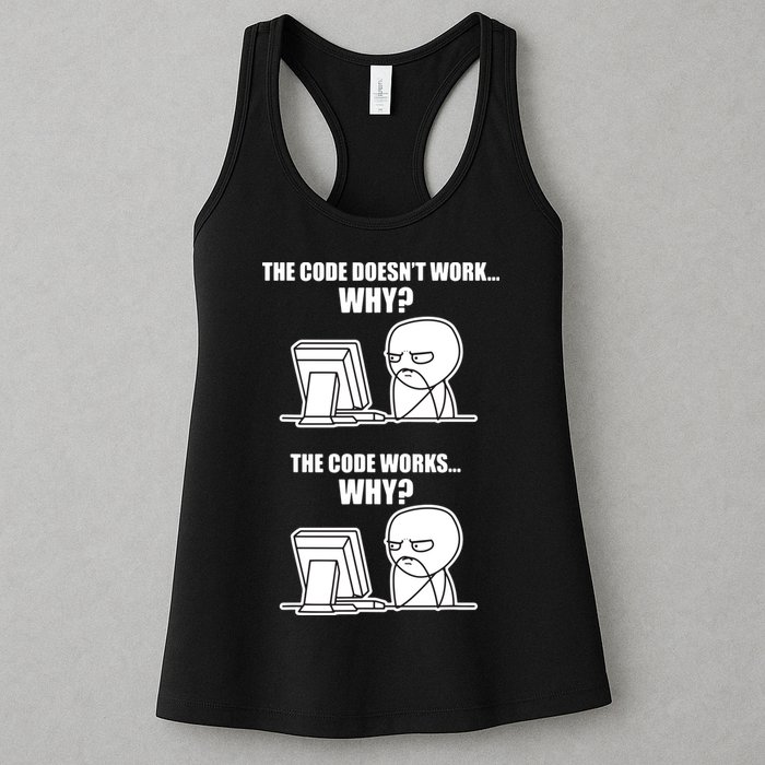 Funny Programmer Code Works Why Meme Tee Womens Tank Top