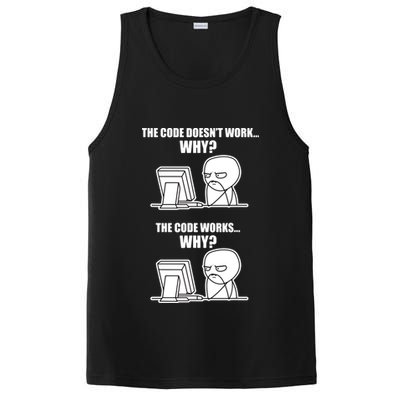 Funny Programmer Code Works Why Meme Tee PosiCharge Competitor Tank