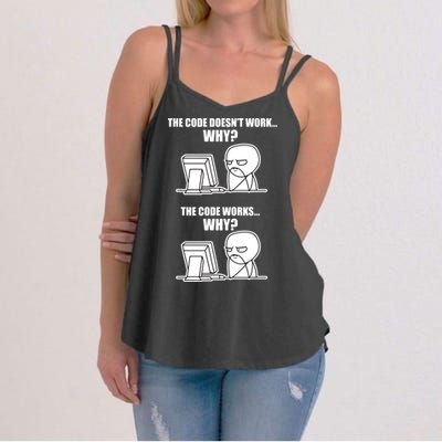 Funny Programmer Code Works Why Meme Tee Women's Strappy Tank
