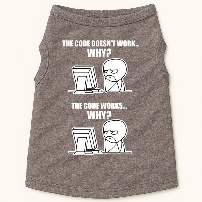 Funny Programmer Code Works Why Meme Tee Doggie Tank