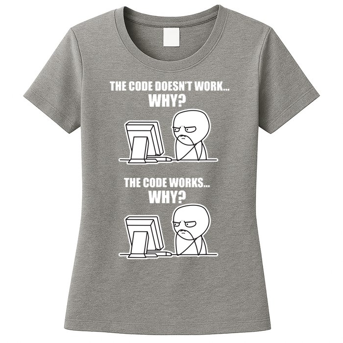 Funny Programmer Code Works Why Meme Tee Womens T-Shirt