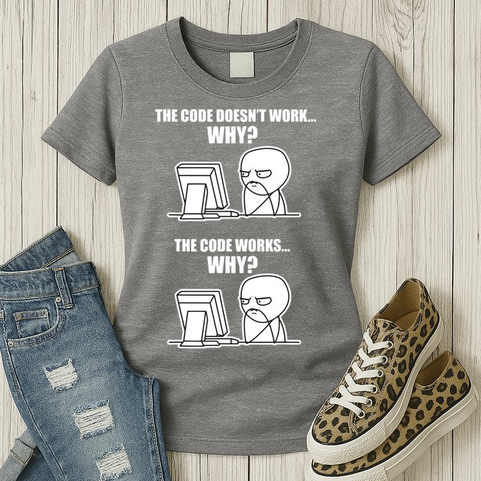 Funny Programmer Code Works Why Meme Tee Womens T-Shirt