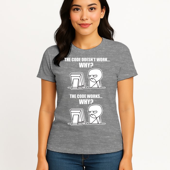 Funny Programmer Code Works Why Meme Tee Womens T-Shirt