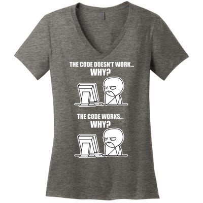 Funny Programmer Code Works Why Meme Tee Women's V-Neck T-Shirt