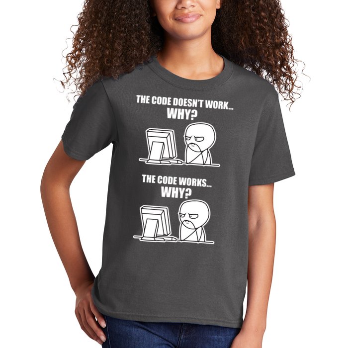 Funny Programmer Code Works Why Meme Tee Kids T-Shirt