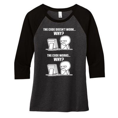 Funny Programmer Code Works Why Meme Tee Women's Tri-Blend 3/4-Sleeve Raglan Shirt