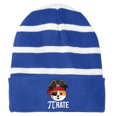 Funny Pigiftrate Corgi Dog Happy Pi Day 3 14 Math Pun Funny Gift Striped Beanie with Solid Band